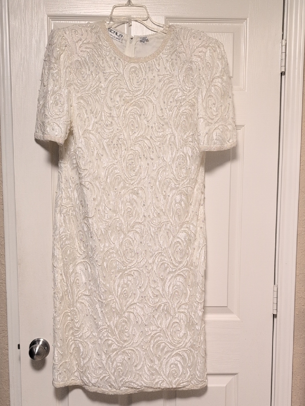Scala Ivory Beaded Short-Sleeve Midi Dress